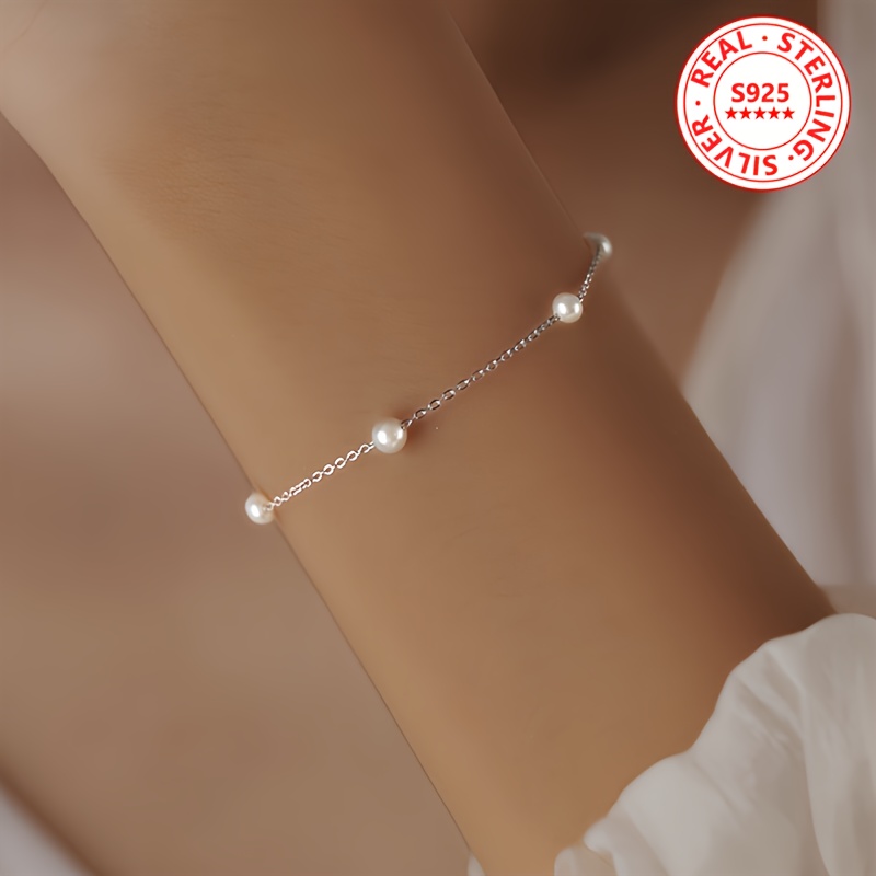 925 Silver Shell Bead Bracelet Platinum Plated